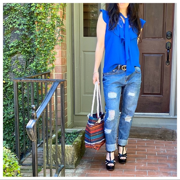 FABULOUS ROYAL BLUE SO PRETTY RUFFLE TRIM TOP - Picture 2 of 7